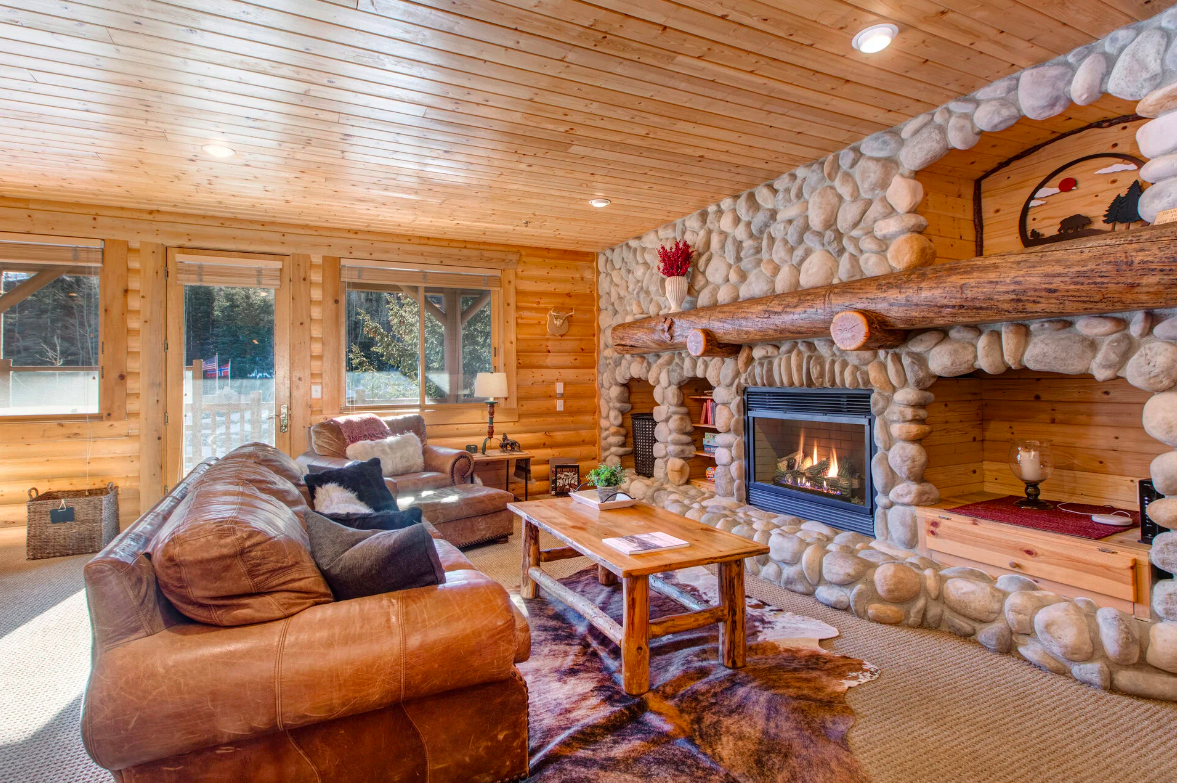 living room with a fireplace in our Park City, Utah vacation rental